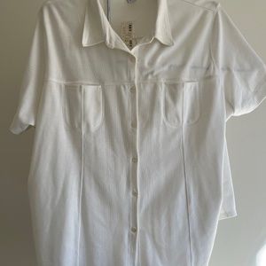 Short Sleeve Button Up White Top - Avenue Plus Size 30/32